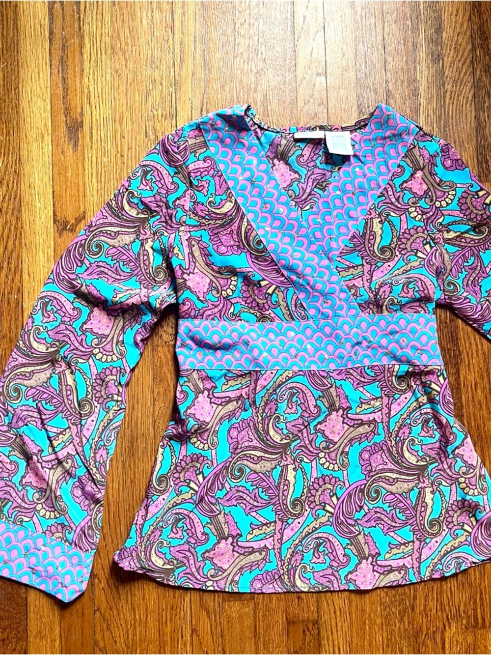 Vtg y2k Mary Kate Ashley babydoll top paisley boho hippie sparkle S 14/16 junior